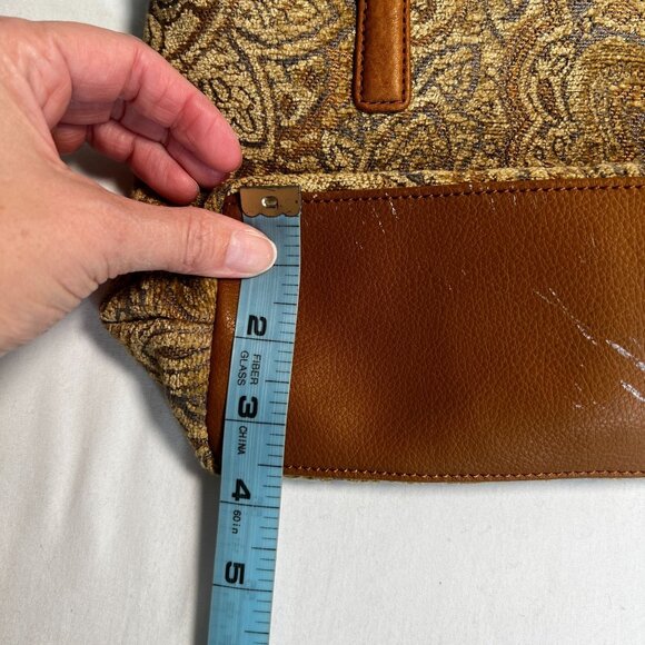 Fossil Chenille Tapestry Paisley Bag Boho Crossbody Top Handle Convertible Brown - Picture 3 of 15